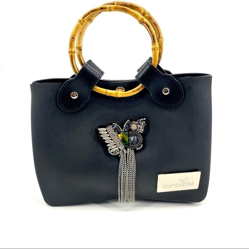 Bamboo54 ethical handbag black round handles